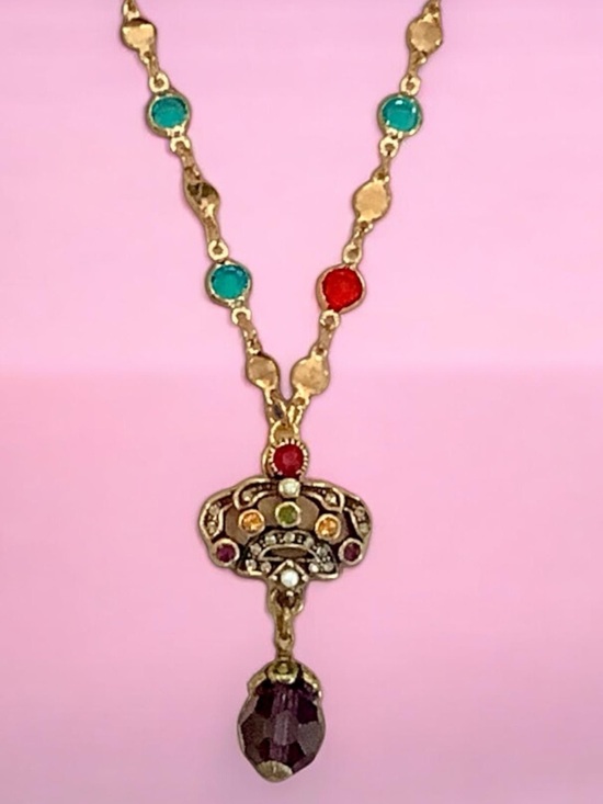 Jewelry - Heidi Daus Inspired Gold-Tone Multicolor Crystal Necklace With Teardrop Pendant